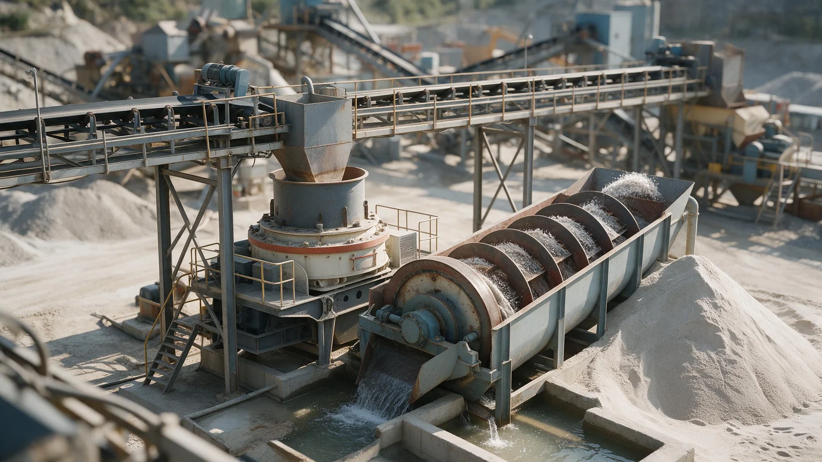 Vertical shaft impact crusher and sand washing screw in a manufactured sand line